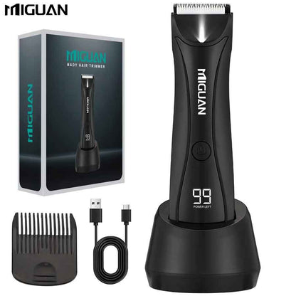 Electric Men's Body Groomer, Hair Clipper & Shaver with USB Charging Docking Station | Features Digital Display | Men's Grooming