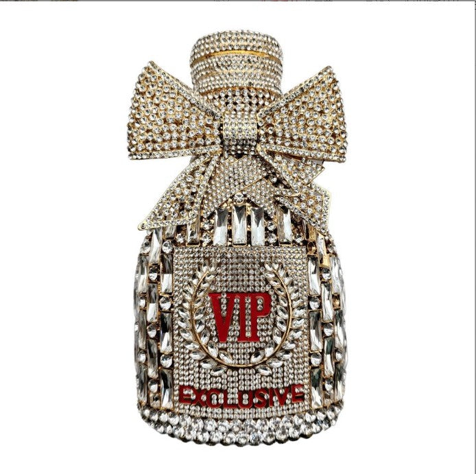 XIYUAN Women Rhinestones Clutch Purse Champagne Bottle Evening Bags Diamond Hard Metal Clutches Wedding Party Minaudiere Purses