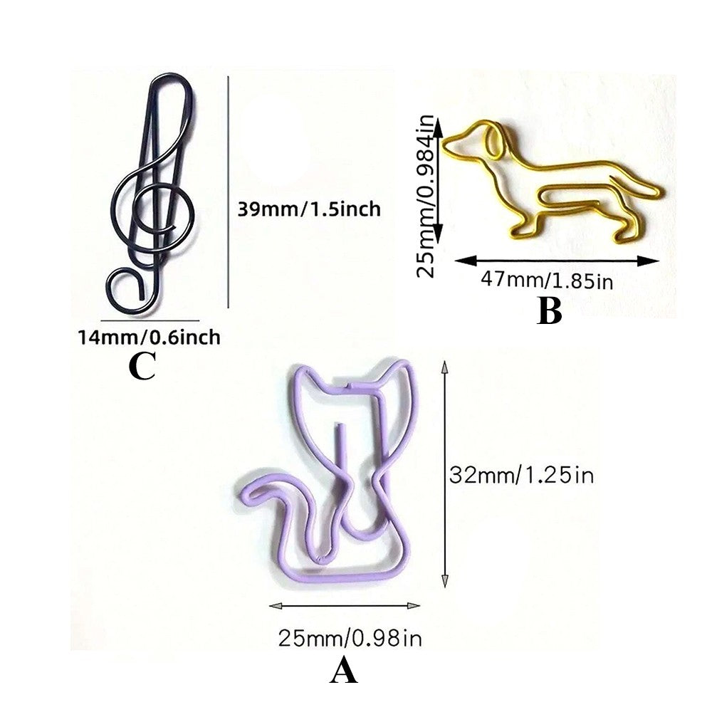 20/40/50Pcs Metal Paper Clips Cat Dog Musical Notes Assorted Color Paperclips Bookmark Teacher Students Office Supplies