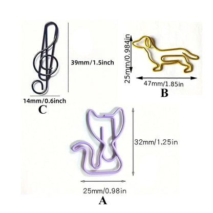 20/40/50Pcs Metal Paper Clips Cat Dog Musical Notes Assorted Color Paperclips Bookmark Teacher Students Office Supplies