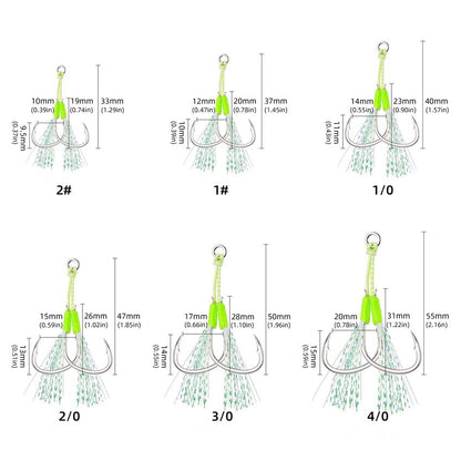 Anzóis Jig Assist 5 Peças, Linha de Aço Inoxidável de Alta Resistência, Tubo Luminoso, Pena, Anel Sólido, Anzol de Jigging, Anzóis de Pesca de Barco