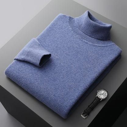 100%Merino Wool Lapel Sweater Men's Turtleneck Loose Knit Pullovers Youth Business Casual Joker Tops Warm Solid Color Base Shirt