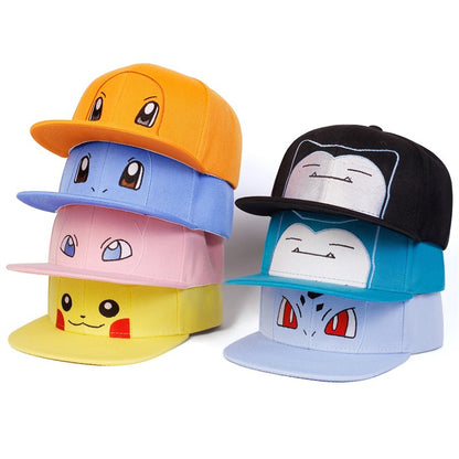 Pokemon Kawaii Anime Figures Pikachu Squirtle Bulbasaur Snorlax Mew Snorlax Adjustable Cosplay Hip Hop Baseball Cap Cartoon Hats