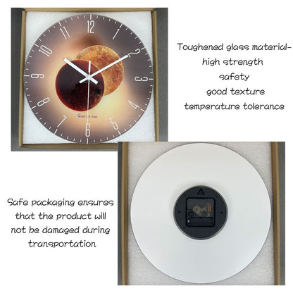 Light Luxury Shadow Pattern Tempered Glass Wall Clock for Living Room, Bedroom, Kitchen, Home Decoration, Silent Quartz Clock, Holiday Gift, 12 Inches, 14 Inches 16inch (Battery Not Included)