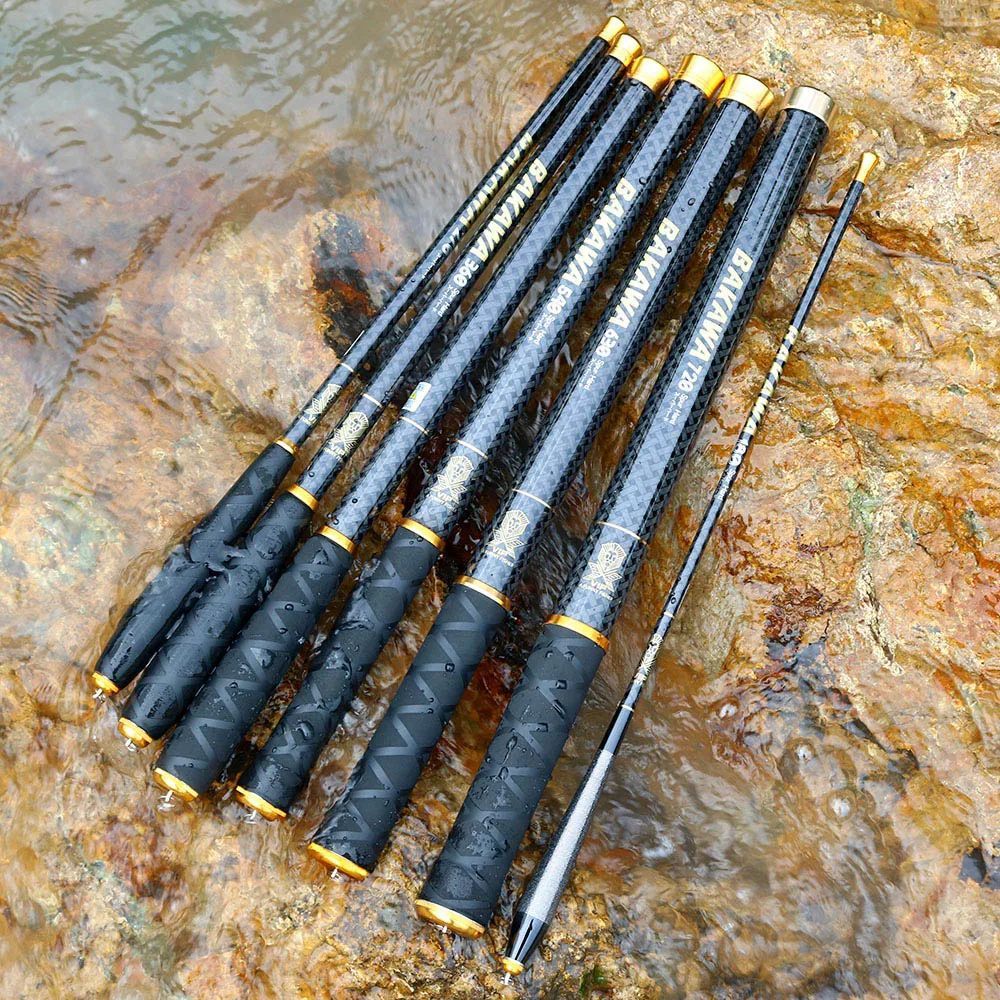 Vara de Pesca BAKAWA Stream Telescópica 3.6M/3.9M/4.5M/5.4M/6.3M/7.2M 100% Fibra de Carbono Pesca de Carpa em Água Doce Pesca de Viagem
