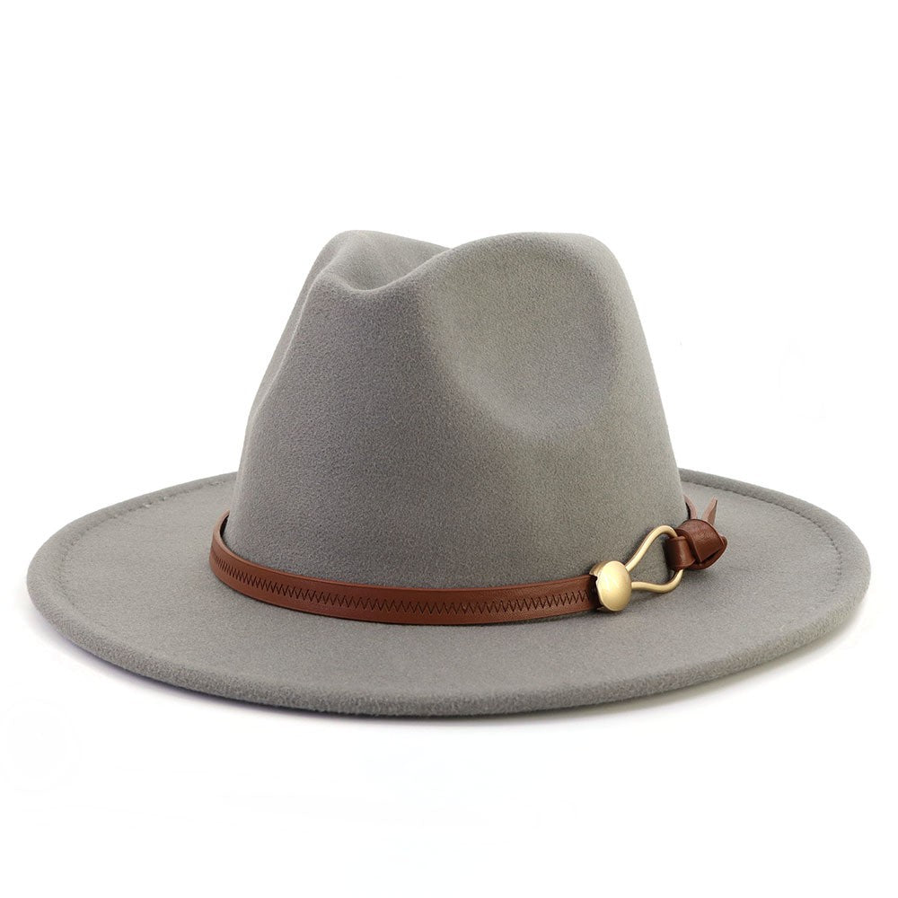 New Brown Belt Buckle Jazz Fedora Hat Autumn Winter Women Men Party Church Top Hat Wide Brim Sun Hat Felt Panama Cap