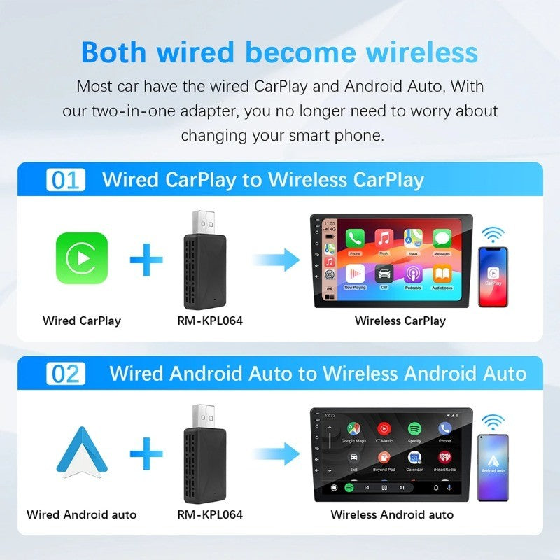 Adaptador Sem Fio Carplay Android Auto para Toyota Mazda Nissan Camry Suzuki Subaru Citroen Audi Mercedes Kia Ford Opel Spotify BT