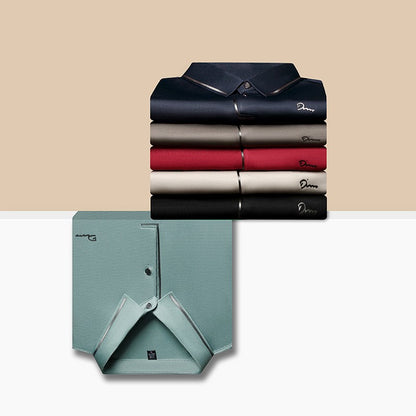 New Men's Business Casual Long Sleeved Shirt with Badge Solid Color Polo Shirt Fashionable Breathable Comfortable Versatile Top