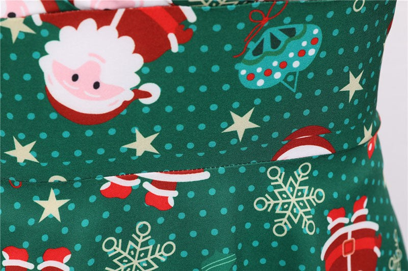 Fashion V-neck Short Sleeve Printed Christmas Dress Large Swing Vintage Elegant Xmas Party Dress