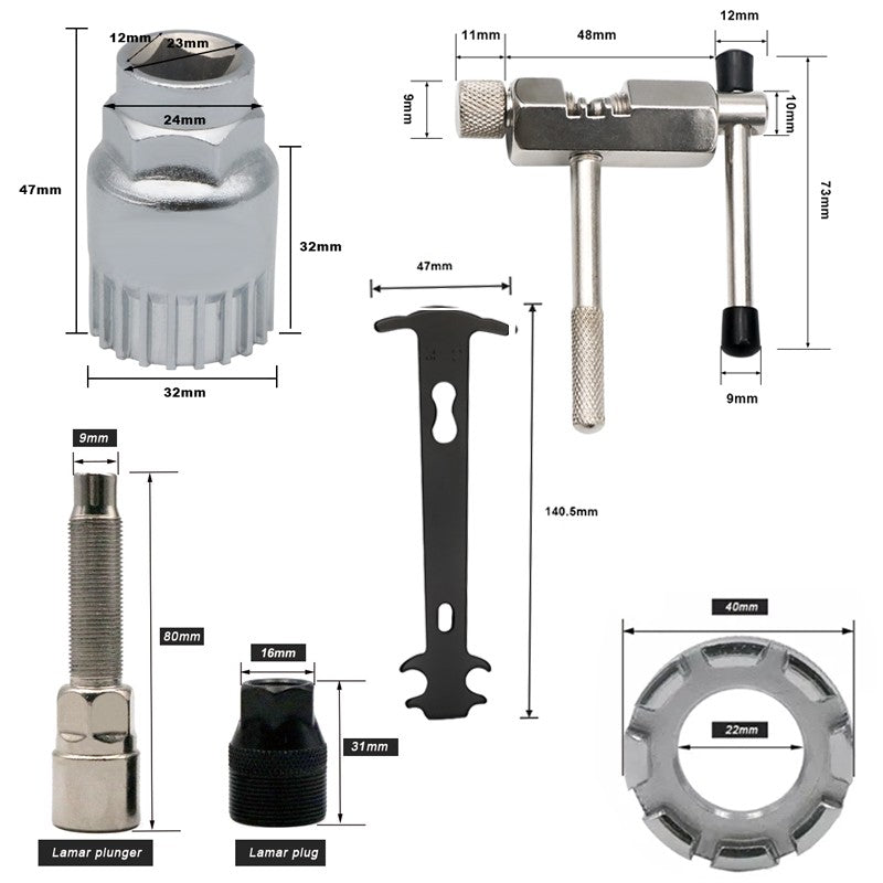 Conjunto de Ferramentas para Reparo de Bicicleta Quebrador de Corrente Extrator de Pedivela MTB Régua Medidora de Corrente de Bicicleta Removedor de Cassete Ferramentas de Reparo para Ciclismo ao Ar Livre