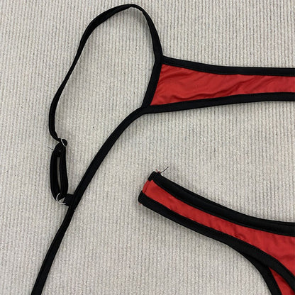 Retro Shoulder Strap Adjustable Backless Simple Summer Split Bikini Y2K Aesthetic Sexy Spice Girl Beach Contrast Color Swimsuit