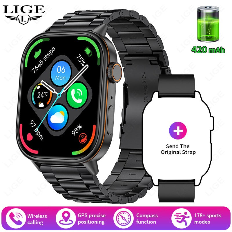 LIGE 2025 Para Android IOS GPS Smart Watch Feminino Tela HD de 2.01" Frequência Cardíaca Chamada Bluetooth Bússola IP68 À Prova D'água Smartwatch Masculino