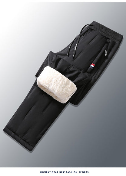 Calça Masculina de Algodão Acolchoada para o Inverno, Moda Masculina, Pelúcia Grossa, Lã, Calça Esportiva, 7XL, Casual, Impermeável, À Prova de Frio, Calça Masculina de Corrida para Baixo