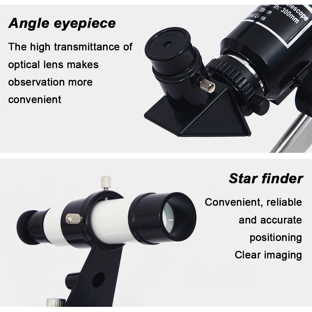 Telescópio Astronômico 150X, Refrator de Abertura de 70mm, Telescópio Portátil de Viagem com Adaptador de Celular e Controle Remoto Sem Fio
