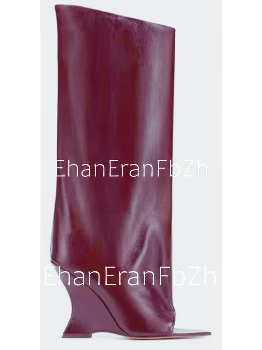 2025Ladies' Spring and Summer New Fish Mouth Slope High Heel Knee Boots, Fashionable Pointed Fashion Show Medium Cool Boots