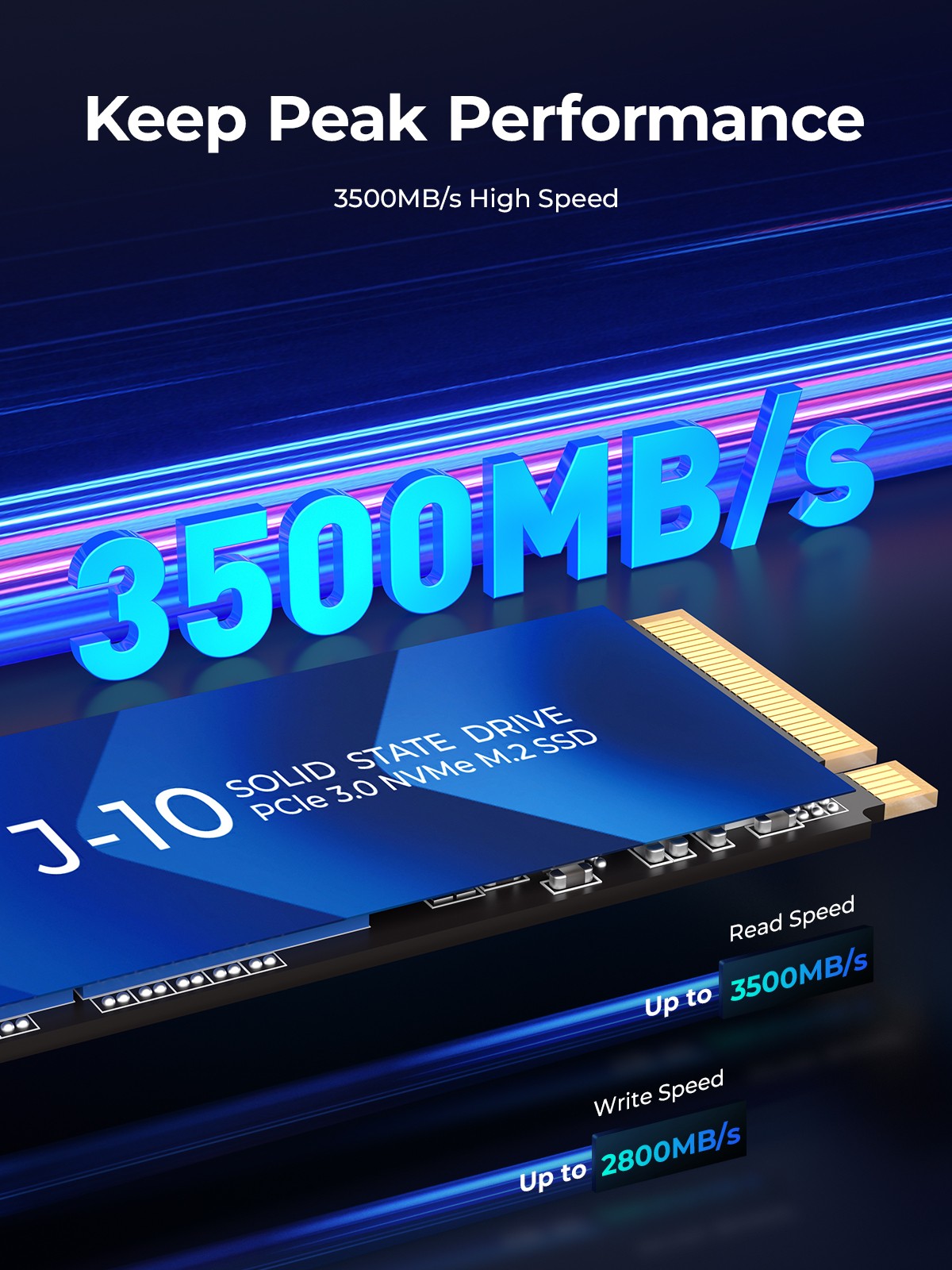 SSD NVMe PCIe 3.0 Gen3 x4 NVMe SSD 3500Mbps M.2 M Key 2280mm 1TB ORICO J10 com Colete de Resfriamento