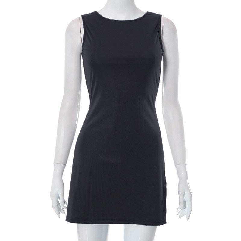 Woman Dress Sleeveless Knit Slim A-Line Female O-Neck Seveless Mini Dresses Shea