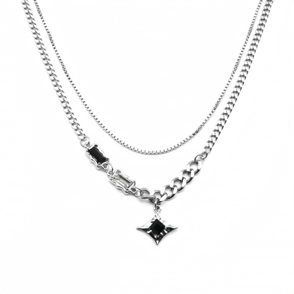 Simple Multilayer Chain Clavicle Chain Necklace Men Retro Zircon Stars Pendant Necklace Fashion Design Women Jewelry