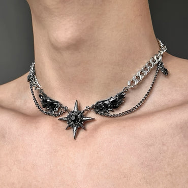 Men's stainless steel necklace, synthetic zircon, popular street style neck chain, exquisite wing design, give to boyfriend
