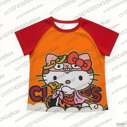 2025 New Hello Kitty T-shirt Anime Sanrio Fashion Short Tops Y2k Summer Cute Tees Cartoon Print High Street Women's Short Sleeve