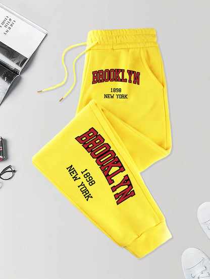 Brooklyn New York 1898 Prints Pocket Sweatpants Men'S Street Autumn Long Pants Elastic Waist Jogging Trousers Basic Comfy Pant