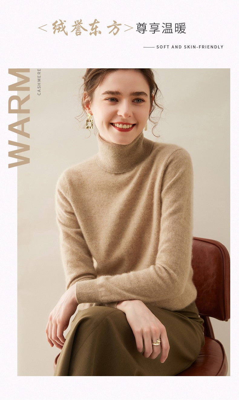 Suéter de Cashmere Feminino Gola Alta Manga Comprida Pulôver de Malha 100% Cashmere Puro Suéter Básico Versão Coreana Top Feminino