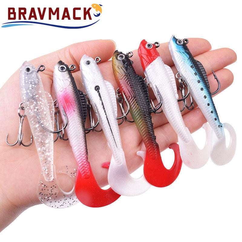 6 peças de isca de pesca com cauda de natação, jig, wobblers, iscas macias, isca artificial de silicone, isca de colher de carpa de robalo