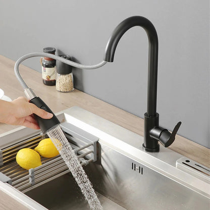 Kitchen Faucets Brushed Nickel Pull Out Kitchen Sink Water Tap Deck Mounted Mixer Stream Sprayer Head Hot Cold Taps Sliver