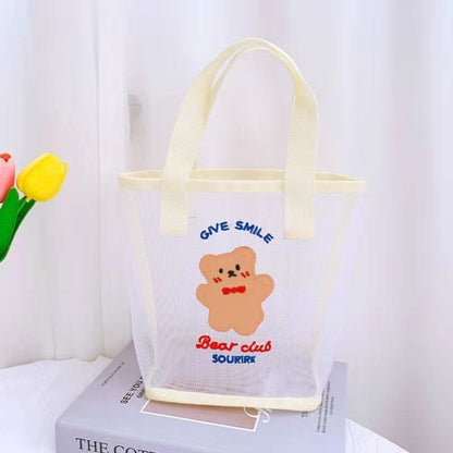 INS Cute Bear Cosmetic Bag Women Fashion Handbag Transparent Mesh Makeup Case Summer Convenient Swimming Outdoor Beach Bag