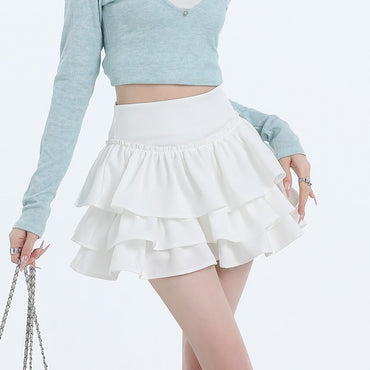 Seoulish Spring Summer Women's Cake Short Skirts 2025 New High Waist Vintage Black Korean Pleated Ball Gown Skirts Female