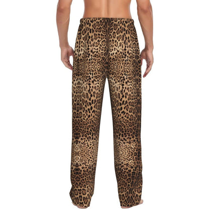 Custom Leopard Print Pajama Pants Men's Animal Skin Sleepwear Lounge Sleep Bottoms Stretch with Pockets