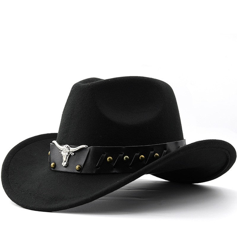 New Vintage Western Cowboy Hat For Men's Gentleman Lady Jazz Cowgirl With Leather Wide Brim Cloche Church Sombrero Hombre Caps