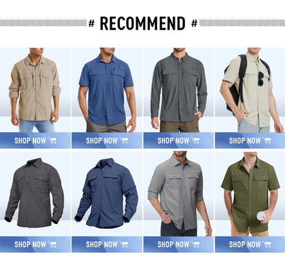 TACVASEN Summer Quick Dry Long Sleeve Cargo Work Shirts with Pockets Mens Safari Hiking Shirts Button Down Shirts Clothes Males