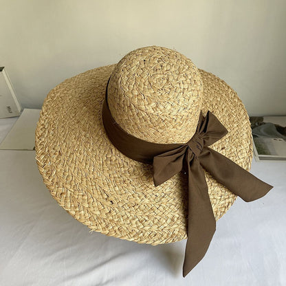 Chapéu de palha Raffite com aba grande para Jazz, chapéu de praia retrô inglês versátil para mulheres com proteção solar, estilo Hepburn, chapéu de senhora francesa