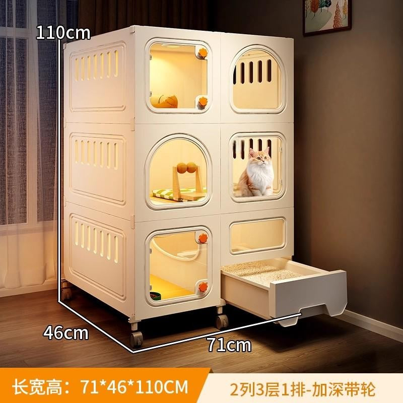 Gaiola Compacta para Gatos com Banheiro Tudo-em-Um Casa de Gatos Interna para Pequenos Espaços Mansão de Gatos com Economia de Espaço Placa de Caverna DIY Vila para Gatos