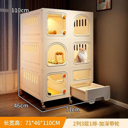 Gaiola Compacta para Gatos com Banheiro Tudo-em-Um Casa de Gatos Interna para Pequenos Espaços Mansão de Gatos com Economia de Espaço Placa de Caverna DIY Vila para Gatos