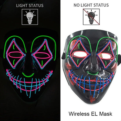 Wireless Neon LED Purge Mask Multi Glow Horror Face Cover Unisex Light Up Headgear For Halloween Masquerade Carnival Cosplay