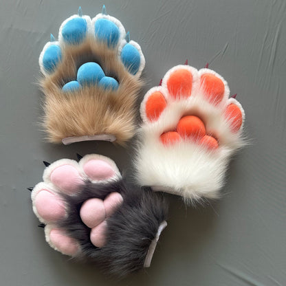 Realistic Fursuit Paws Gloves Soft Plush Furry Animal Paws with Claws for Cosplay Halloween Party Unisex Adult
