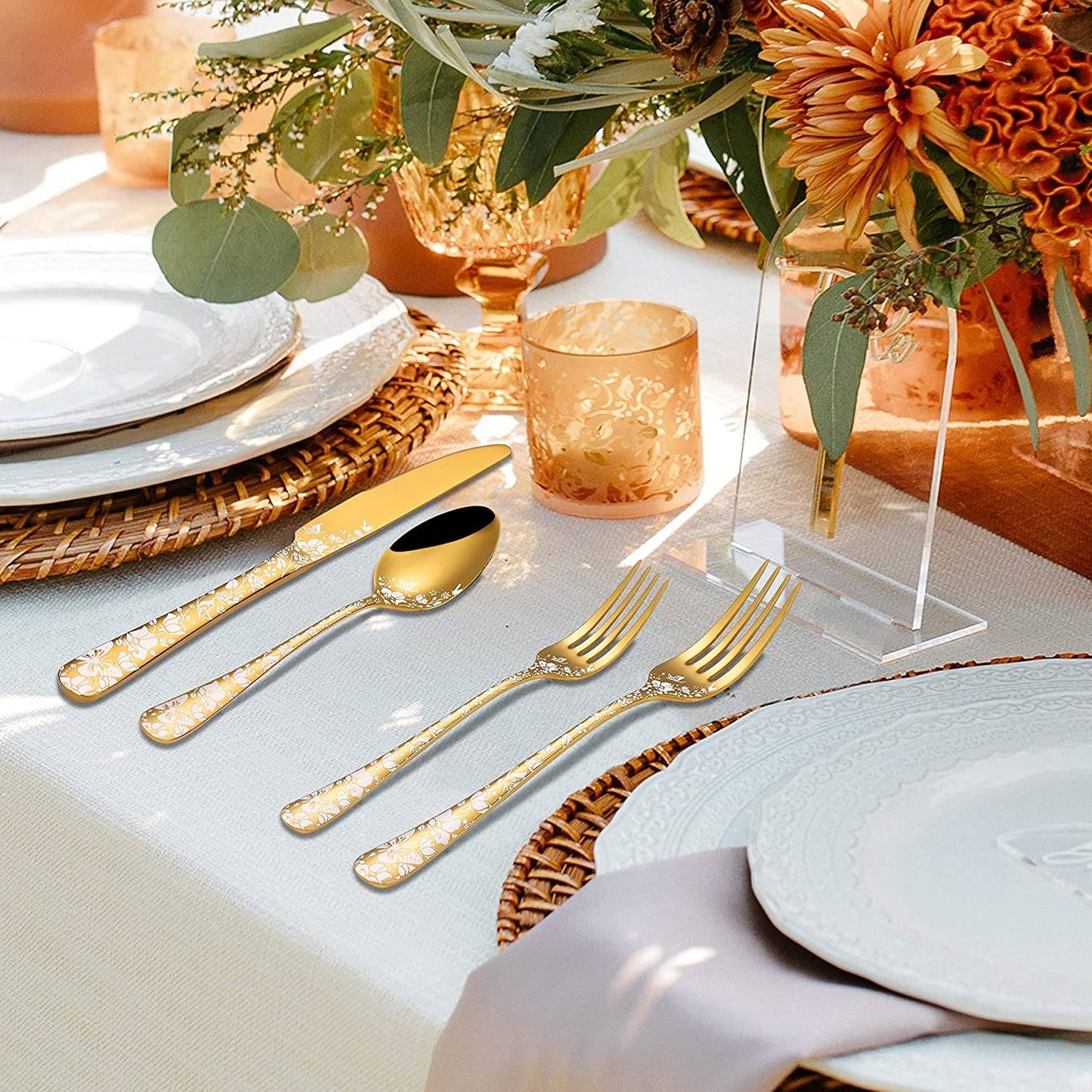 Conjunto de Talheres de Cobre com 20 Peças, Aço Inoxidável, para 4 Pessoas, Conjunto Exclusivo de Utensílios de Mesa com Garfo, Colher e Faca