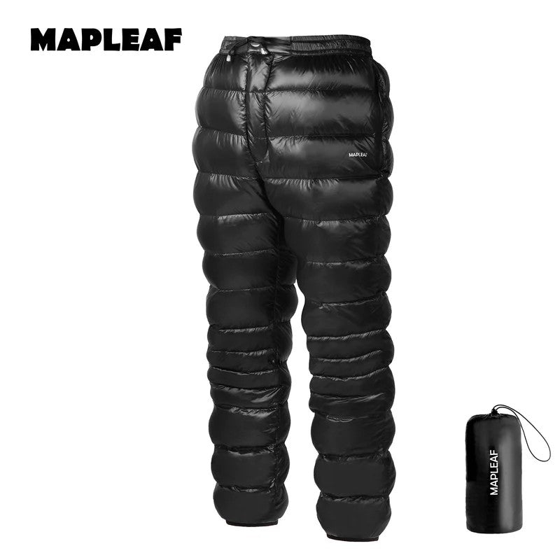 Calças de Inverno MAPLEAF Calças Ultraleves Quentes de Penas Calças de Caminhada à Prova de Vento Calças de Caminhada Impermeáveis 800FP Calças de Penas para Acampamento