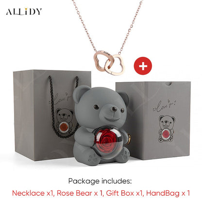 2025 Hot Eternal Rose Teddy Bear Gift Box with Custom Necklace Jewelry Set Valentine's Birthday Holiday Gift Back School Gift