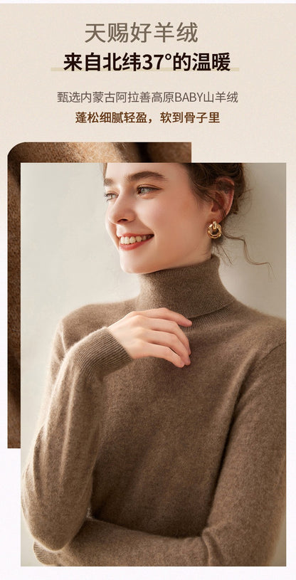 Suéter de Cashmere Feminino Gola Alta Manga Comprida Pulôver de Malha 100% Cashmere Puro Suéter Básico Versão Coreana Top Feminino
