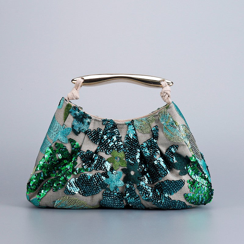 Delicated Sequins Luxury Evening Bag Pleated Handbag Elegant Embroidered Evening Bag for Women Wedding Banquet Cheongsam Handbag