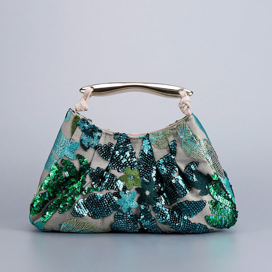 Delicated Sequins Luxury Evening Bag Pleated Handbag Elegant Embroidered Evening Bag for Women Wedding Banquet Cheongsam Handbag