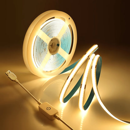 5V USB COB LED Light Strip Linear Touch Dimmable Flexible Diode Tape Home Christmas Lights TV Mirror Backlight Room Decoration