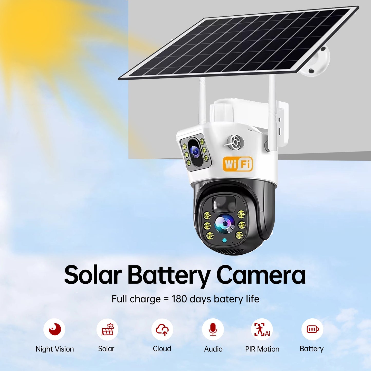 10X Zoom 4G SIM Solar Camera Dual Lens Outdoor Waterproof WiFi Solar IP Security Protect PIR Human Detection CCTV Cameras V380