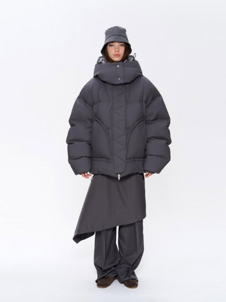 Detachable Hooded Padded Jackets Women's Loose Full Sleeves Zipper Pockets Stand Collar Coats 2025 Autumn Winter Female Outwear