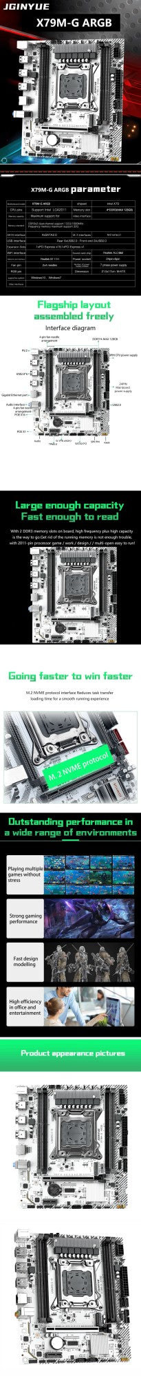 Placa-mãe JGINYUE X79M-G ARGB para CPU série E5 26XX V2 LGA2011 M-ATX DDR3 RAM interface TPM escritório doméstico loja jogar jogos