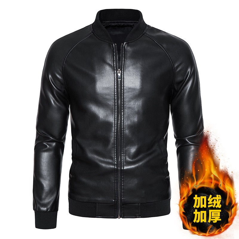 2024 Leather Men's New Trend Fashion Spring And Autumn Stand Collar Comfortable Slim Leather Jacket Handsome Youth Coat