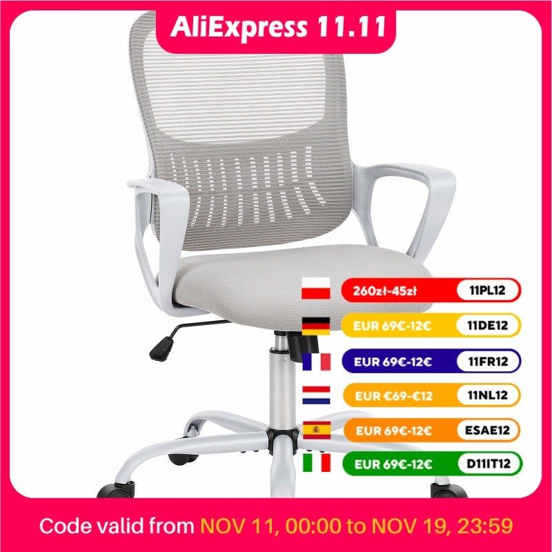 JHK Ergonomic Mesh Backrest Office Desk Chair Adjustable Height Computer Rolling Work Swivel Gaming Chairs With Wheels For Home